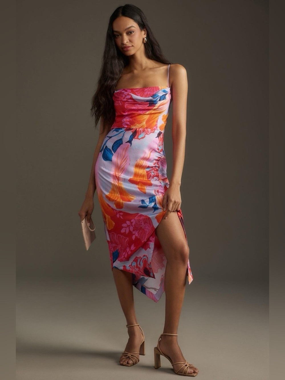 Yukiko Noritake x Anthropologie Floral Draped Back Asymmetrical Midi Dress 8